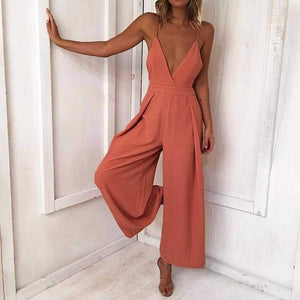 Formal Sleeveless Wrap Front Wide Leg Palazzo Jumpsuit on sale - SOUISEE