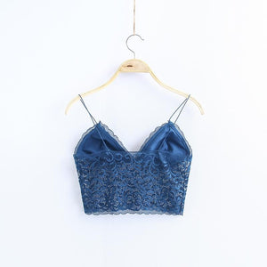 V Neck lace trim cami crop top camisoles tanks tops on sale - SOUISEE