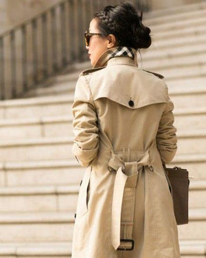 Classic Double Breasted Turtle Neck Women's Beige Trench Coat on sale - SOUISEE