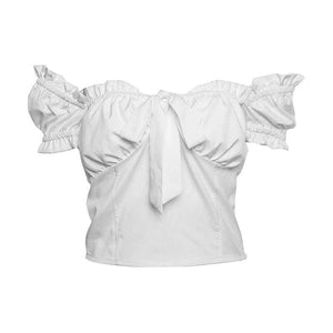 Tie Front Bustier Short Sleeve Ruffle Blouse Shirt on sale - SOUISEE