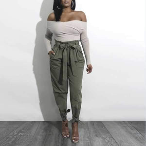 High Waisted Bow Tie Waist Cargo Pants Baggy Trousers on sale - SOUISEE