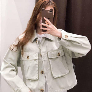 Oversized Boyfriend Cool Big Pockets Cargo Jacket Button Up Coat Womens on sale - SOUISEE