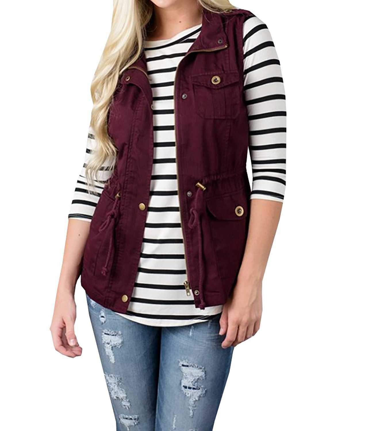 Classic Waist Tie Cotton Vest With Pockets on sale - SOUISEE