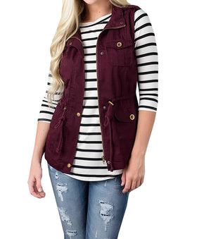Classic Waist Tie Cotton Vest With Pockets on sale - SOUISEE