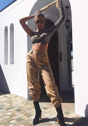 High Waisted Baggy Carrot Trousers Cargo Pants With Chains on sale - SOUISEE
