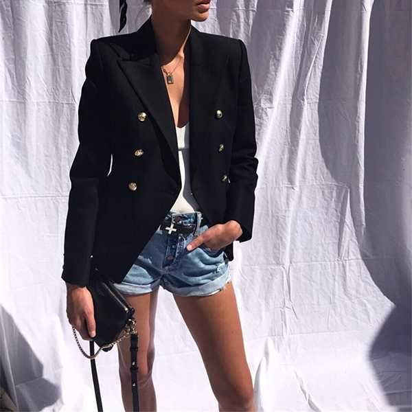 Double Breasted Women's Casual Black Blazer Jacket on sale - SOUISEE