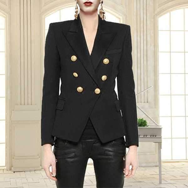 Double Breasted Women's Casual Black Blazer Jacket on sale - SOUISEE