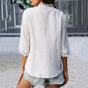 Bohemian Crochet Lace Button Up Shirt Top on sale - SOUISEE