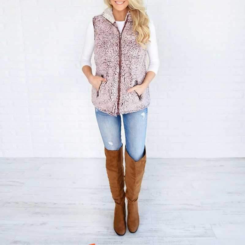 Fuzzy Faux Fur Winter Outerwear Sherpa Fleece Vest on sale - SOUISEE