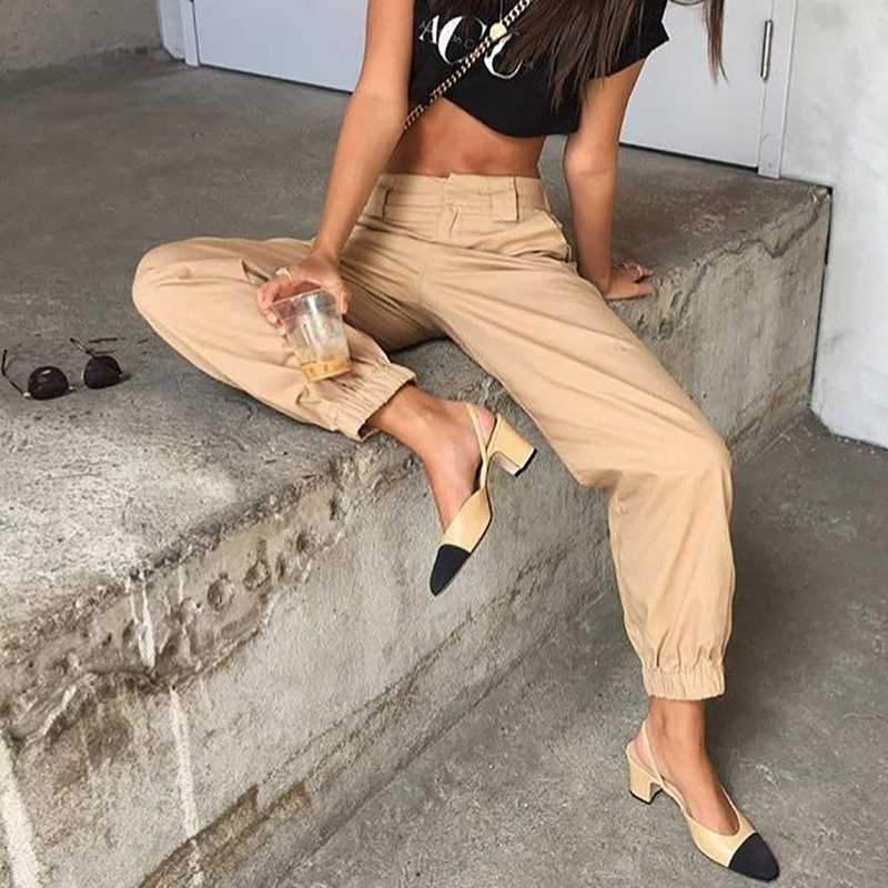 High Waisted Baggy Carrot Trousers Cargo Pants With Chains on sale - SOUISEE