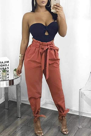 High Waisted Bow Tie Waist Cargo Pants Baggy Trousers on sale - SOUISEE