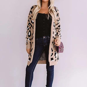 Retro Leopard Spotted Prints Oversized Comfy Long Cardigan Sweaters on sale - SOUISEE