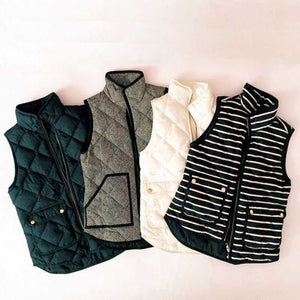 Quilted Cotton Zip Up Plaid Puffer Womens Vest on sale - SOUISEE