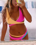 Multiway Rainbow Colorblock Criss Cross Lace Up Tie Wrap Bikini