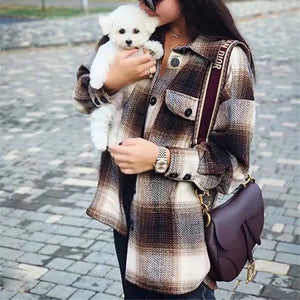 Classic Thick Colorblock Checked Button Down Woolen Shirt Jacket on sale - SOUISEE