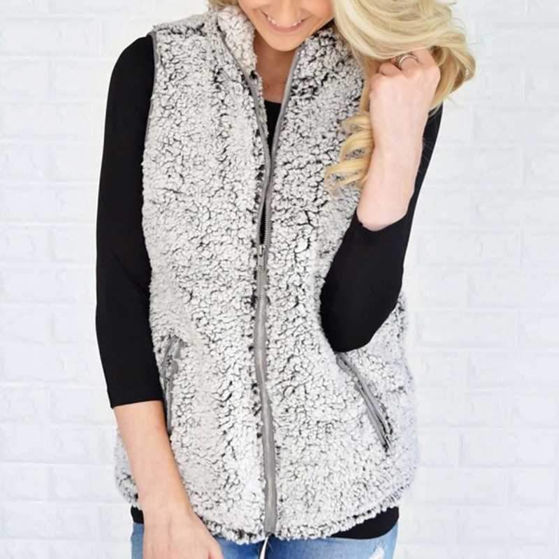 Fuzzy Faux Fur Winter Outerwear Sherpa Fleece Vest on sale - SOUISEE