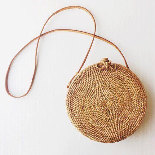Boho Handmade Round Woven Handbag Bali Rattan Crossbody Beach Bag – SOUISEE