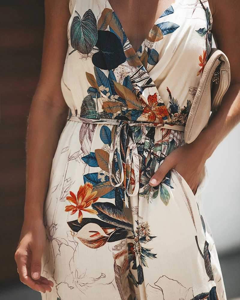 Spaghettie Strap Wrap Front Tie High Leg Split Jumpsuit on sale - SOUISEE
