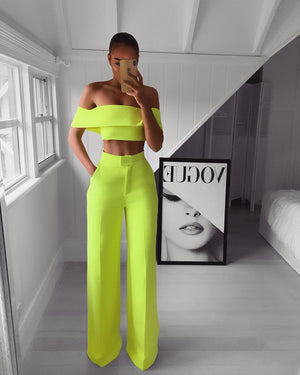 Slimming Straight Leg Off Shoulder Wideleg Crop Pants on sale - SOUISEE